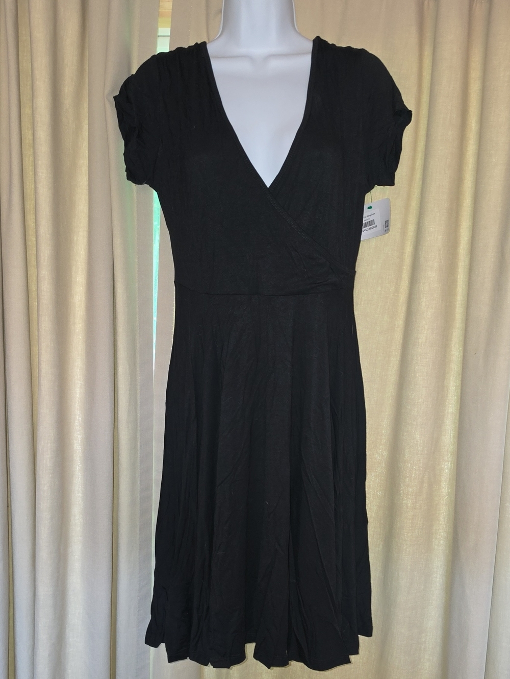 Yelete Black V-Neck Wrap Fit-and-Flare A Line Knee Dress